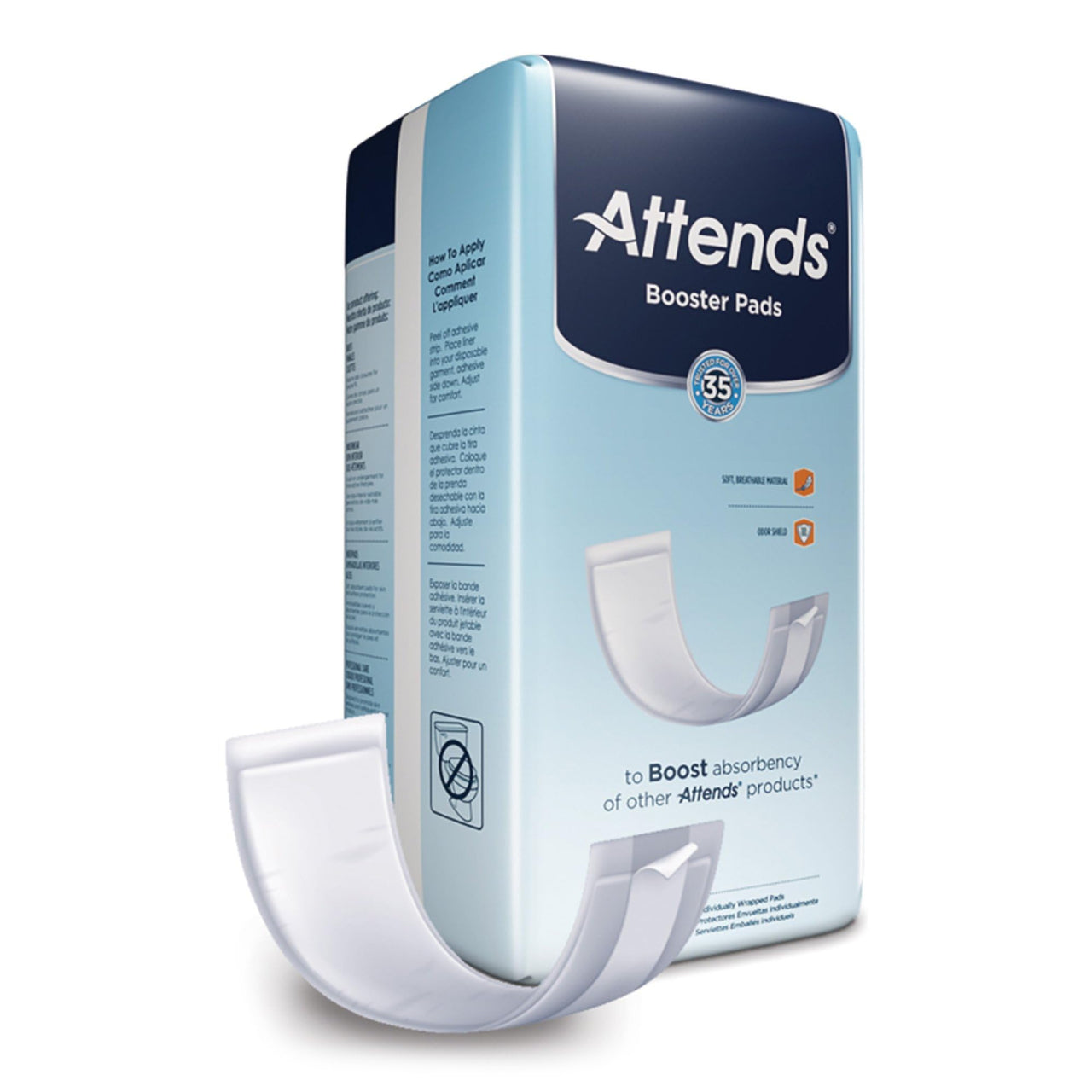 Attends Booster Pads for Adult Incontinence designed to boost absorbency of other Attends products, Unisex, one size, 3.5"x11", 24 Count (Pack of 8)