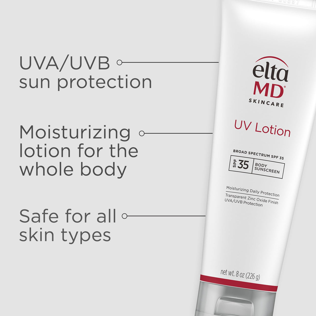 EltaMD UV Lotion Body Sunscreen, SPF 30+ Sunscreen, Body Lotion with SPF Made with Zinc Oxide and Hyaluronic Acid, 8.0 oz Pump