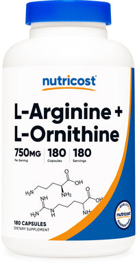Thumbnail for Nutricost L-Arginine L-Ornithine 750mg; 180 Capsules