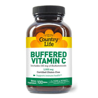 Thumbnail for Country Life Buffered Vitamin C 1000mg with Bioflavonoids, Calcium, Magnesium, Potassium - Immune Support, Vegan Capsules, Gluten-Free, Gentle on Stomach - 100 Tablets
