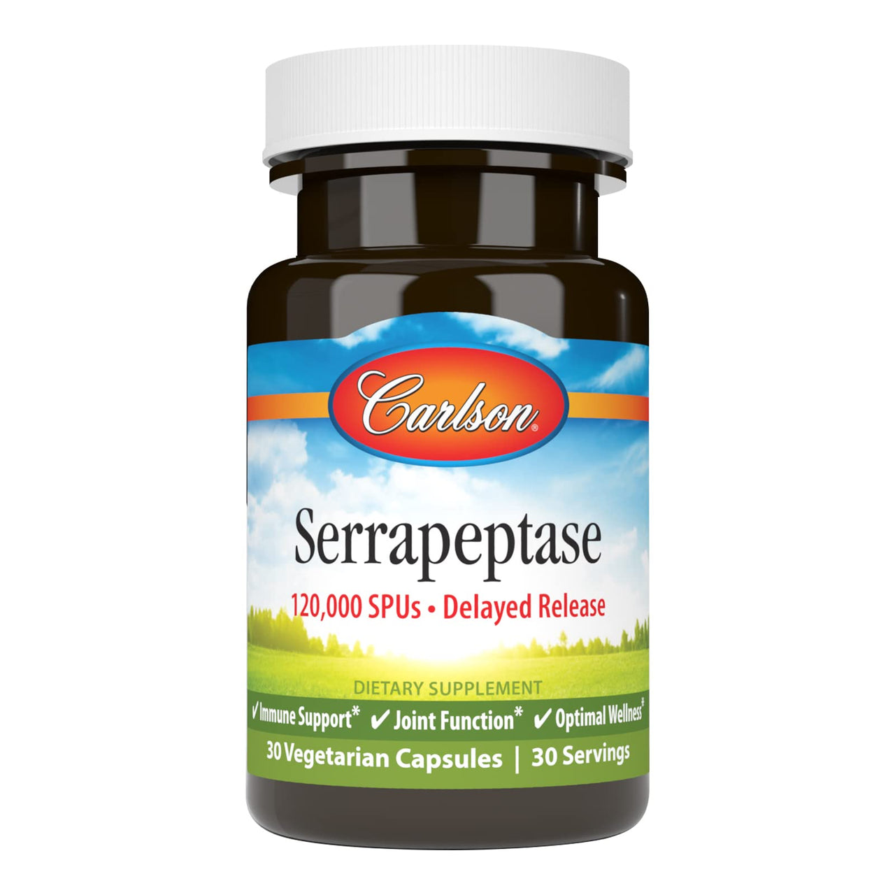 Carlson - Serrapeptase, 120000 SPUs - Delayed Release, Immune Support, Joint Function & Optimal Wellness, 30 Vegetarian Capsules