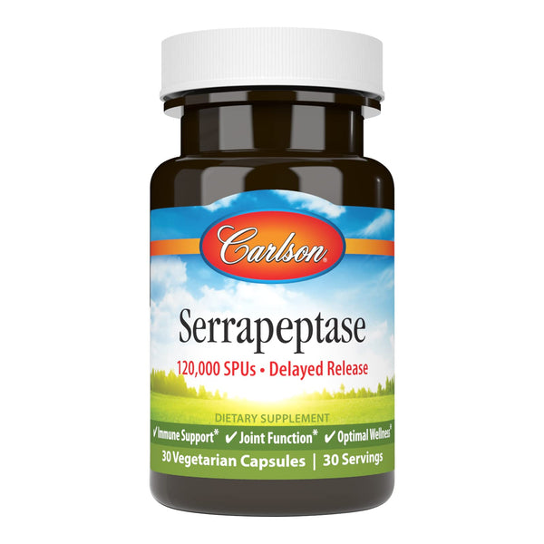 Carlson - Serrapeptase, 120000 SPUs - Delayed Release, Immune Support, Joint Function & Optimal Wellness, 30 Vegetarian Capsules