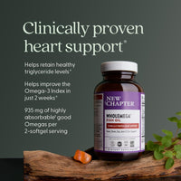 Thumbnail for New Chapter Wholemega Fish Oil Supplement - 2000mg per Serving, Clinically Proven Wild Alaskan Salmon Oil with Omega-3 + Vitamin D3 + Astaxanthin, 60 Softgels