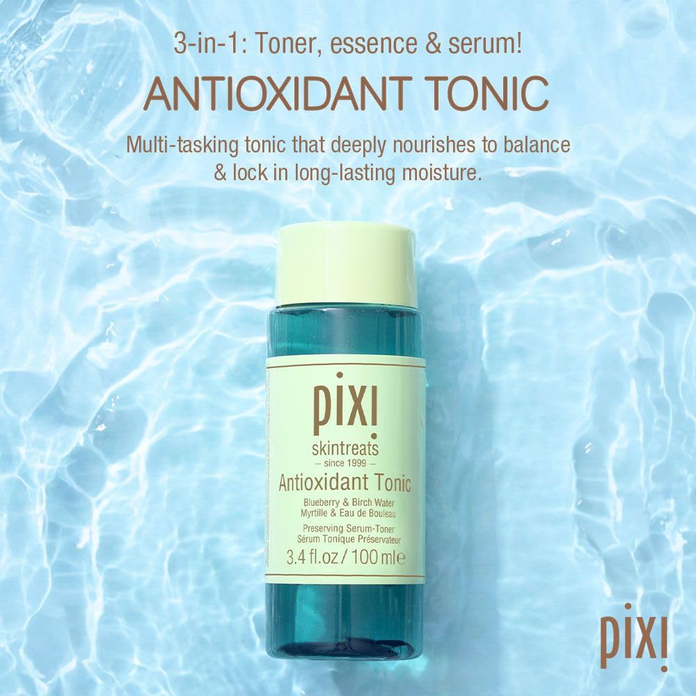 Pixi Antioxidant Tonic | Alcohol-Free Hydrating Multi-Tasking Formula with 3 Facial Skin Care Products in 1 | Face Toner, Essence, and Serum in One Step | 100mL Travel Size Skincare