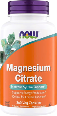 Thumbnail for Now Supplements, Magnesium Citrate, Enzyme Function*, Nervous System Support*, Critical for Enzyme Function*, Gluten Free, Vegan, Kosher, Non-GMO 360 Vegetarian Capsules