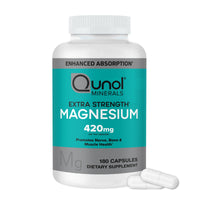 Thumbnail for Qunol Magnesium Capsules 420mg, 100% DV, High Absorption Magnesium Supplement, Extra Strength, Bone and Muscle Health Supplement, 180 Count