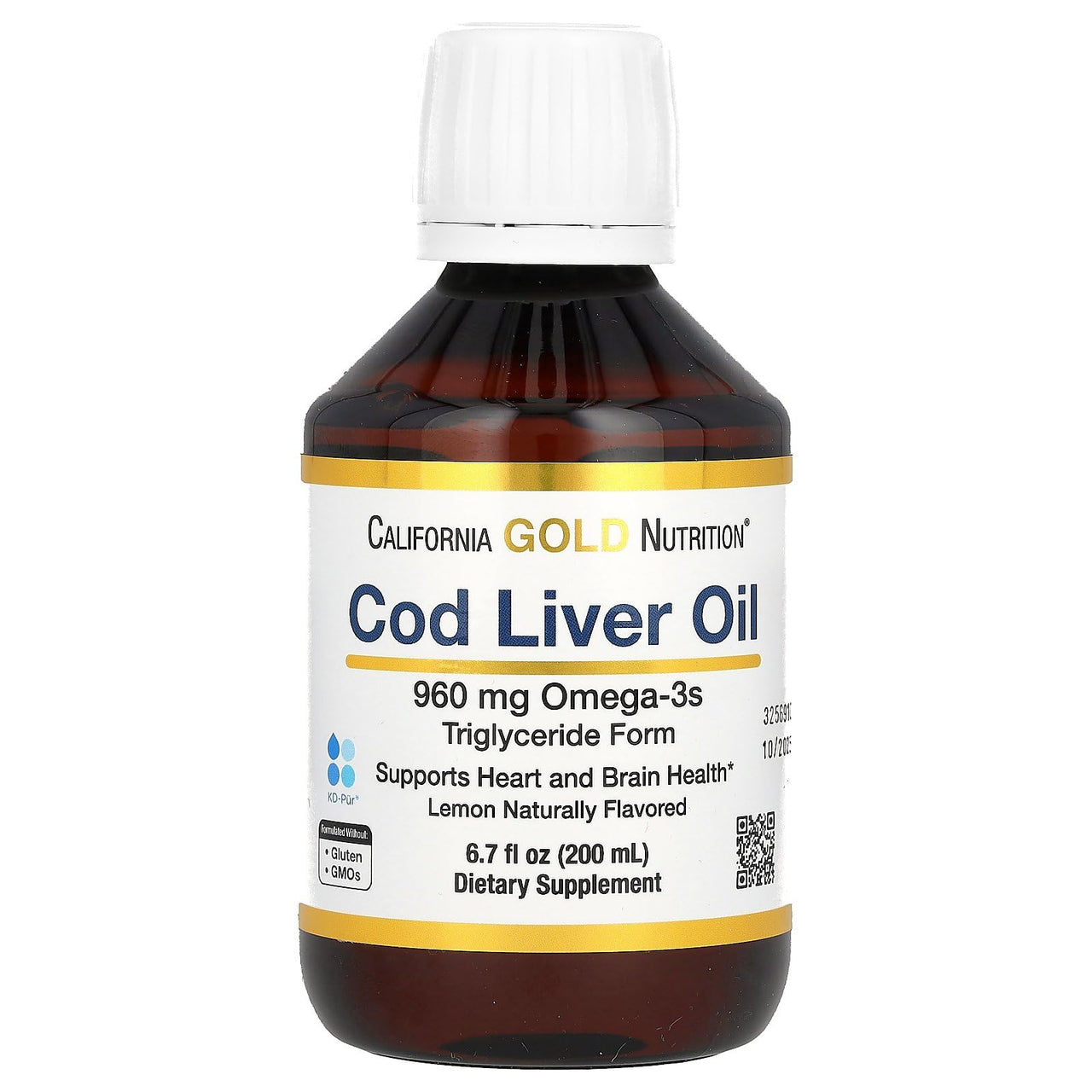California Gold Nutrition Cod Liver Oil with Omega-3 Fatty Acids, EPA, DHA, Vitamins A and D, Norwegian, Triglyceride Form, Natural Lemon, 6.7 fl oz (200 ml)