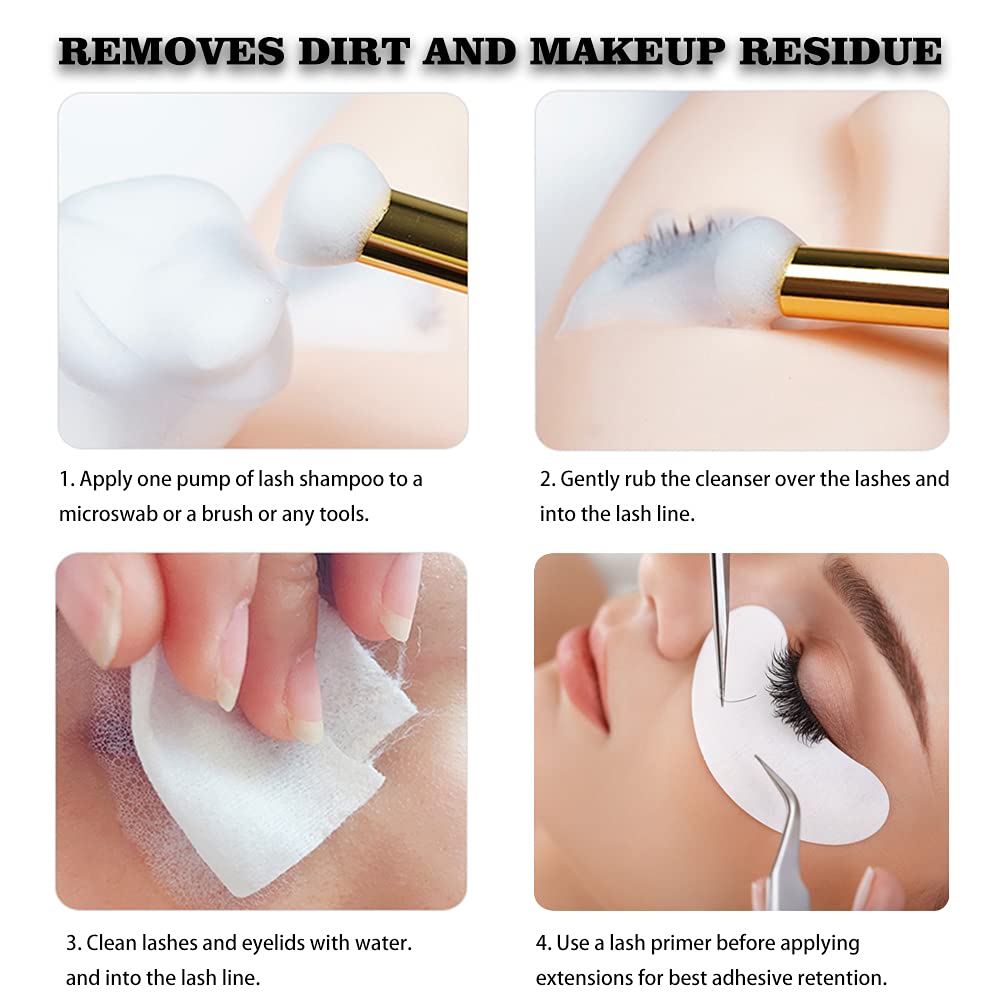 Mererke_Pretty Eyelash Extension Shampoo 50 ml + Brush - Eyelid Foaming Cleanser - Sensitive Paraben & Sulfate Free - Eyelash Wash and Lash Bath for Extensions - Salon Use and Home Care