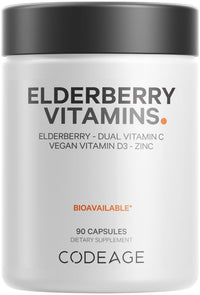 Thumbnail for Codeage Elderberry Vitamins - Organic Fermented Elderberry Blend, Vitamin C from Ascorbic Acid & Organic Acerola Cherries, Vitamin D3, Zinc, Sambucus Berries - 90 Capsules