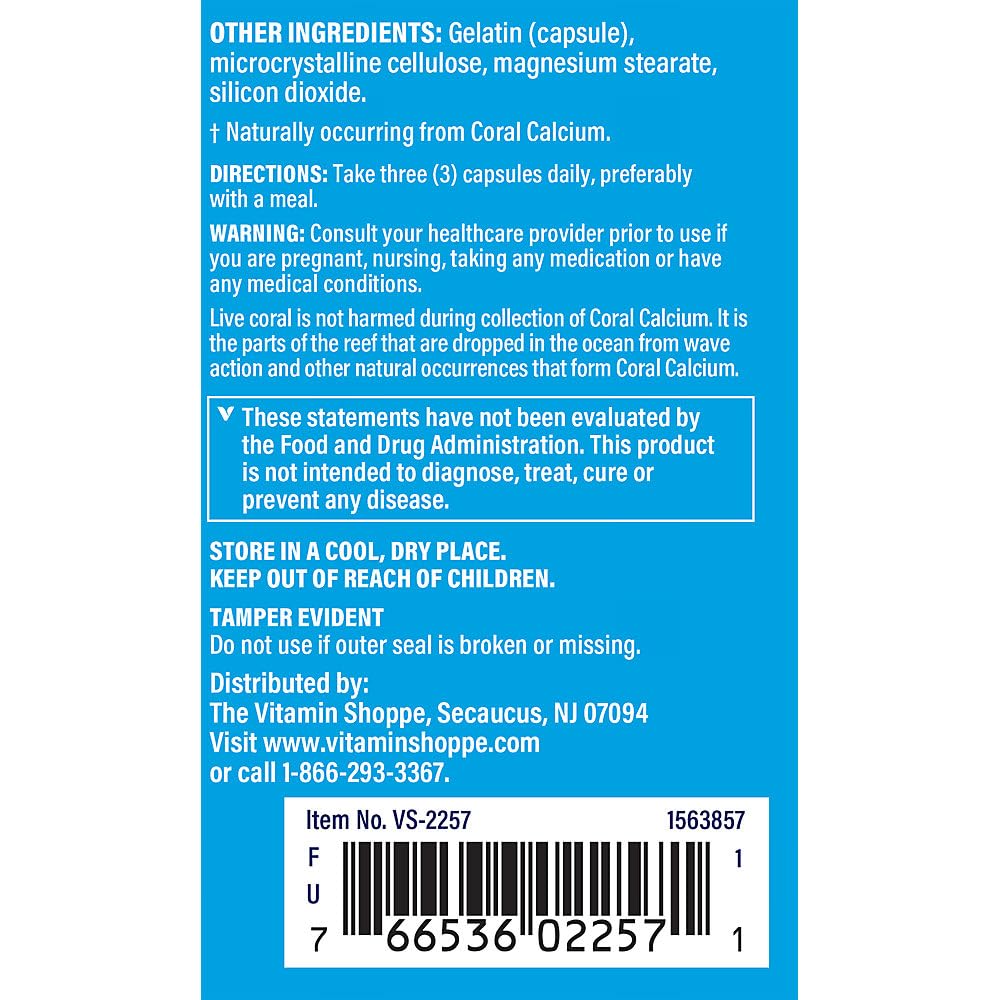 The Vitamin Shoppe Coral Calcium Plus 1,500MG - Eco Safe Source of Calcium, Magnesium & Trace Minerals to Support Healthy Bones and Teeth (180 Capsules)