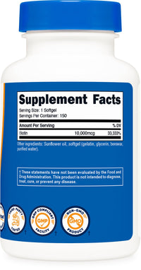 Thumbnail for Nutricost Biotin (10,000mcg) 150 Softgels - Gluten Free, Non-GMO