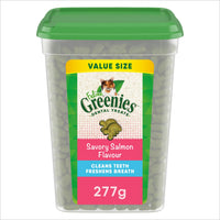 Thumbnail for Greenies Cat Treats, Feline Veterinarian-Recommended Adult Natural Dental Cat Treats, Savory Salmon Flavor, 9.75 oz. Tub