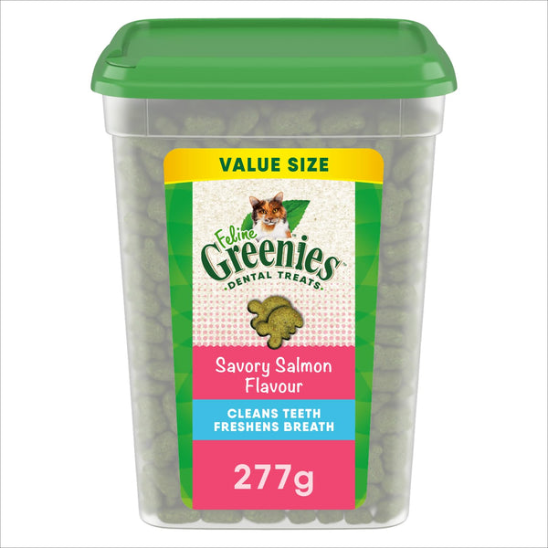 Greenies Cat Treats, Feline Veterinarian-Recommended Adult Natural Dental Cat Treats, Savory Salmon Flavor, 9.75 oz. Tub