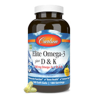 Thumbnail for Carlson - Elite Omega-3 Plus D & K, 700 mg Omega-3s + D3 & K2, Function, Bone Health & Immune Support, Lemon, 180 Softgels