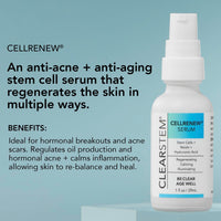 Thumbnail for CLEARSTEM - CELLRENEW - Collagen Stem Cell Serum - Acne + Youthful Skin Face Serum - Hyaluronic Acid, Reishi, Aloe Vera - Facial Skin Care Products - Vegan, Gluten Free, Cruelty Free - 1 fl oz / 29ml