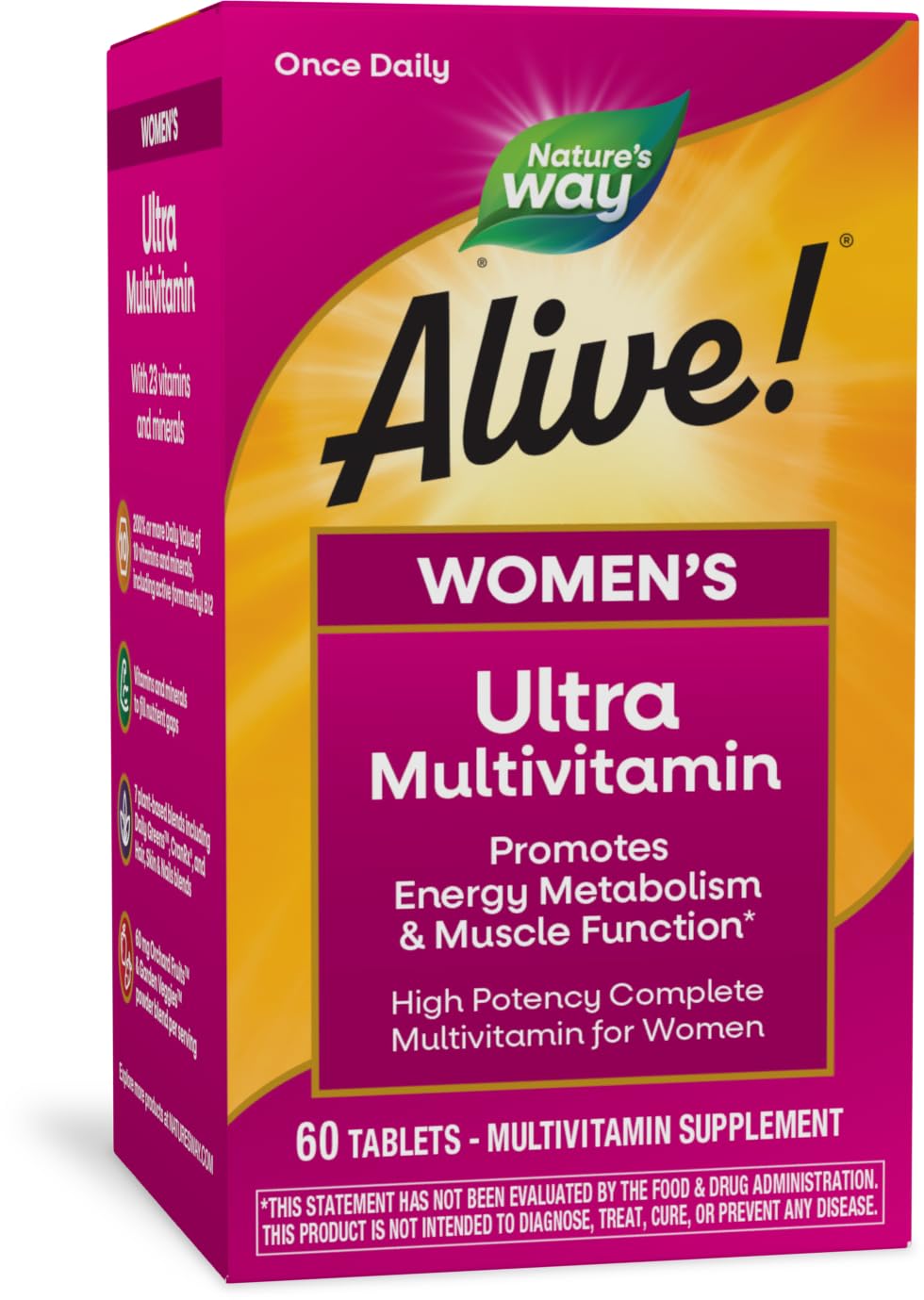 Nature's Way Alive! Women's Daily Ultra Multivitamin, High Potency Formula, Promotes Energy Metabolism and Muscle Function*, with Methylated B12, 60 Tablets (Packaging May Vary)