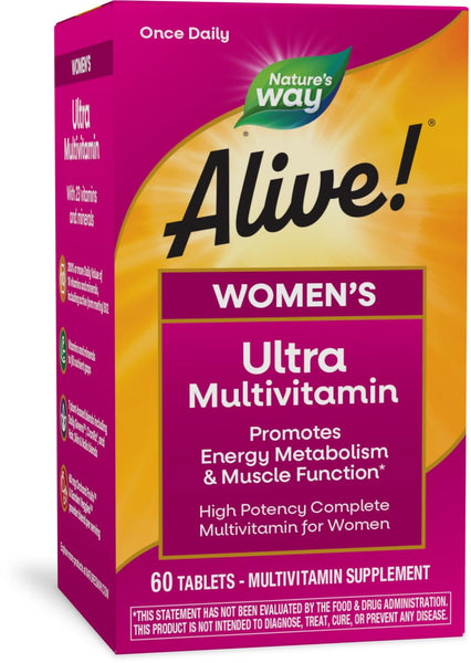 Nature's Way Alive! Women's Daily Ultra Multivitamin, High Potency Formula, Promotes Energy Metabolism and Muscle Function*, with Methylated B12, 60 Tablets (Packaging May Vary)