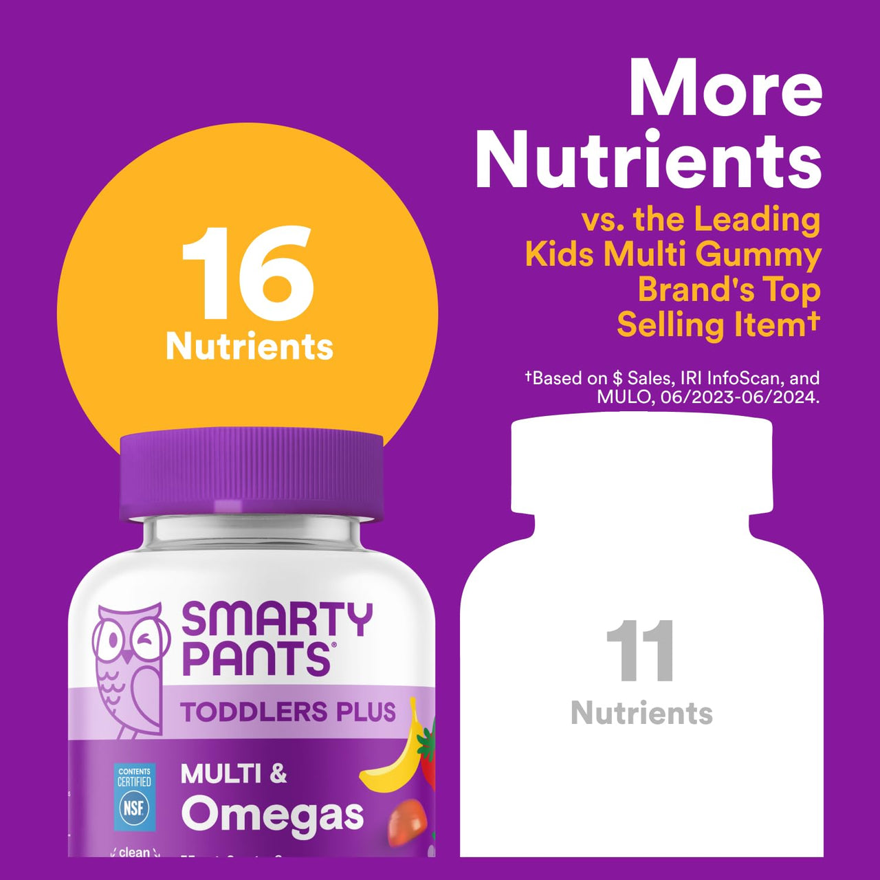 SmartyPants Toddler Multivitamin Gummies, Omega 3 (DHA/EPA), Vitamins D3, C, Vitamin B12, B6, A, K & Zinc, Biotin, Gluten Free, Three Fruit Flavors, 60 Count (30 Day Supply)