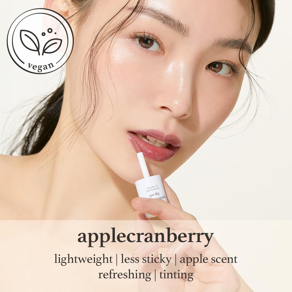 NOONI Korean Vegan Appleseed Lip Oil - Applecranberry | Long-Lasting, Moisturizing, Plumping, Revitalizing for Dry Lips, Waterproof, No Peel Off, Hydrating, Mother's Day, 0.12 FL Oz