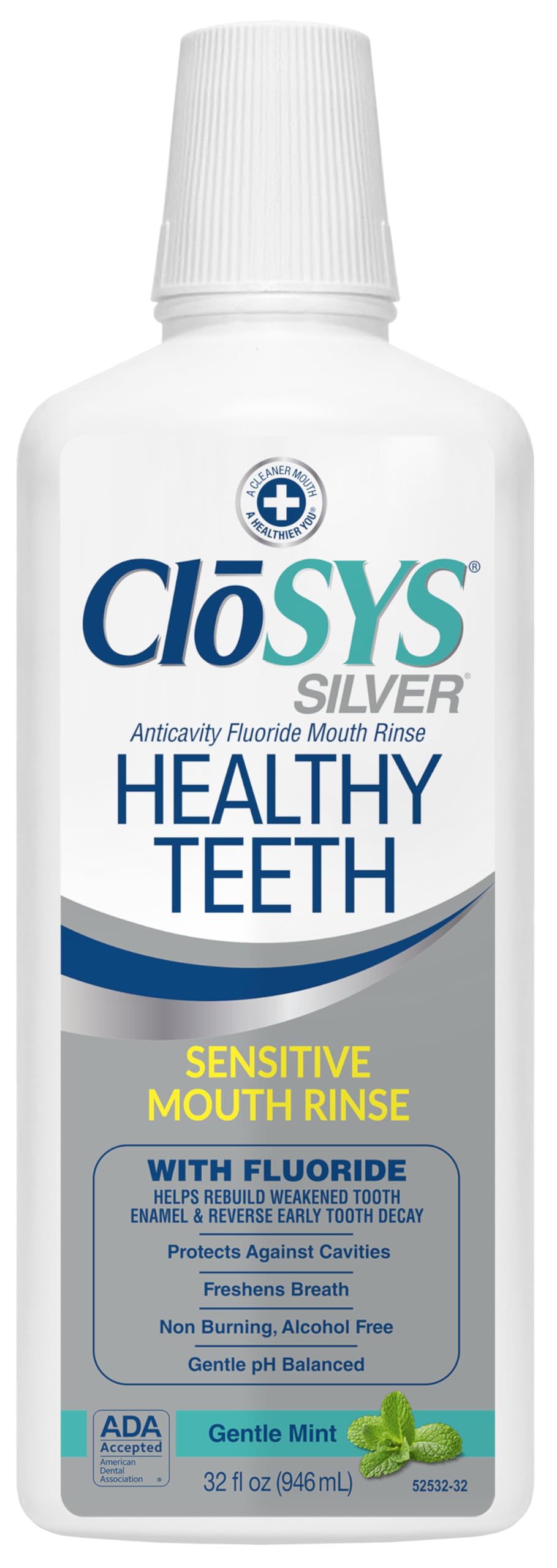 Closys Healthy Teeth Anti-Cavity Oral Rinse Mouthwash with Fluoride, Non-Burning, Non-Irritating â€“ 32 Fl Oz
