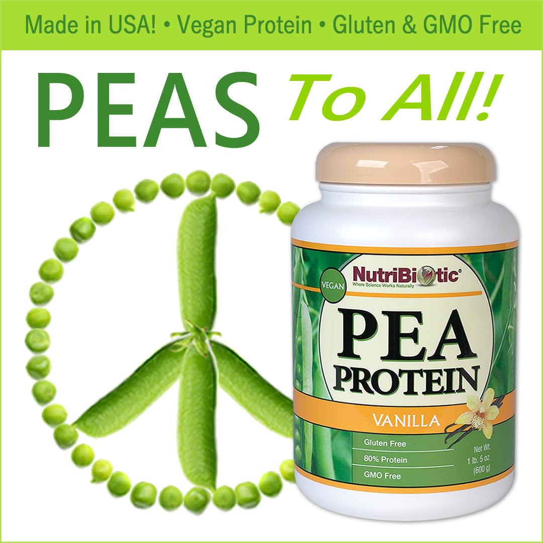 NutriBiotic Pea Protein Vanilla 21 Oz | Low Carb Vegan Plant Protein Powder | 100% Grown & Processed in the USA | Deliciously Creamy & BCAA-Rich | Made without Chemicals, GMOs & Gluten | Keto Friendly
