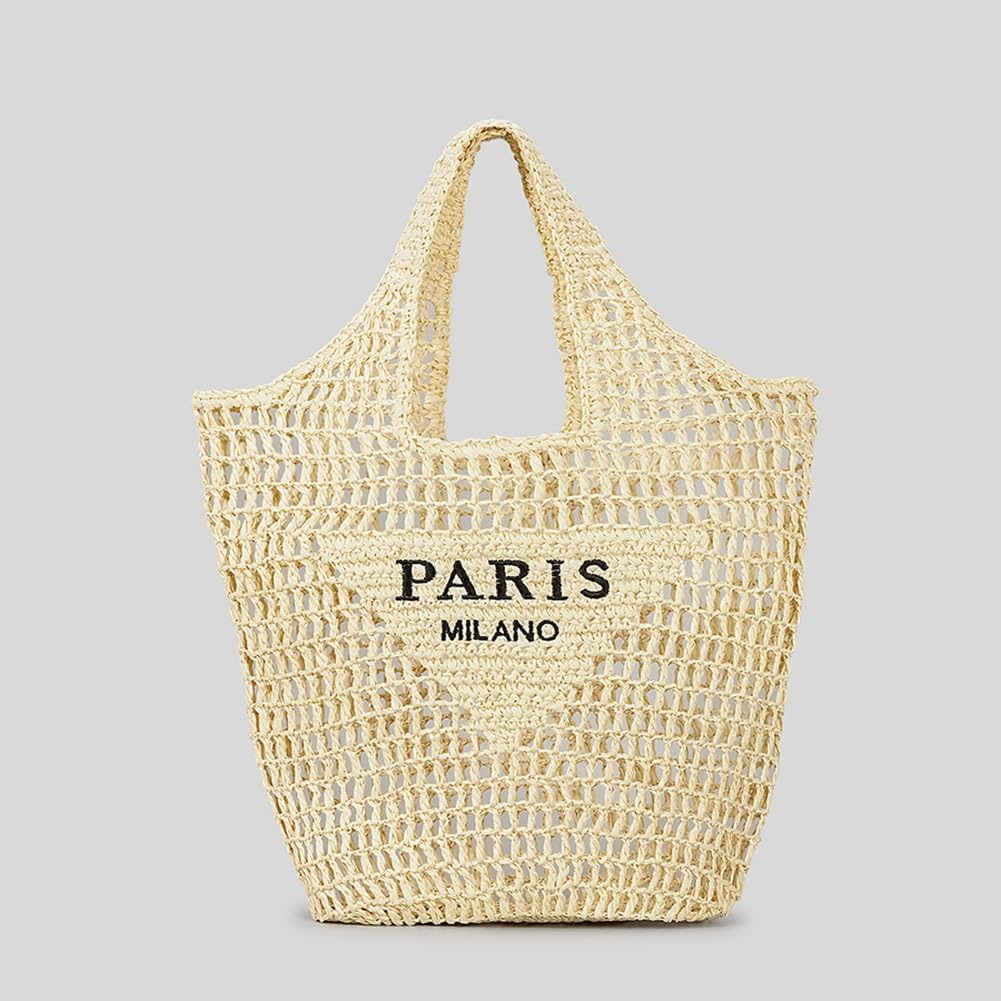 Covelin Women's Handwoven Straw Tote Bag – Lightweight, Large Capacity Boho Beach Bag Khaki