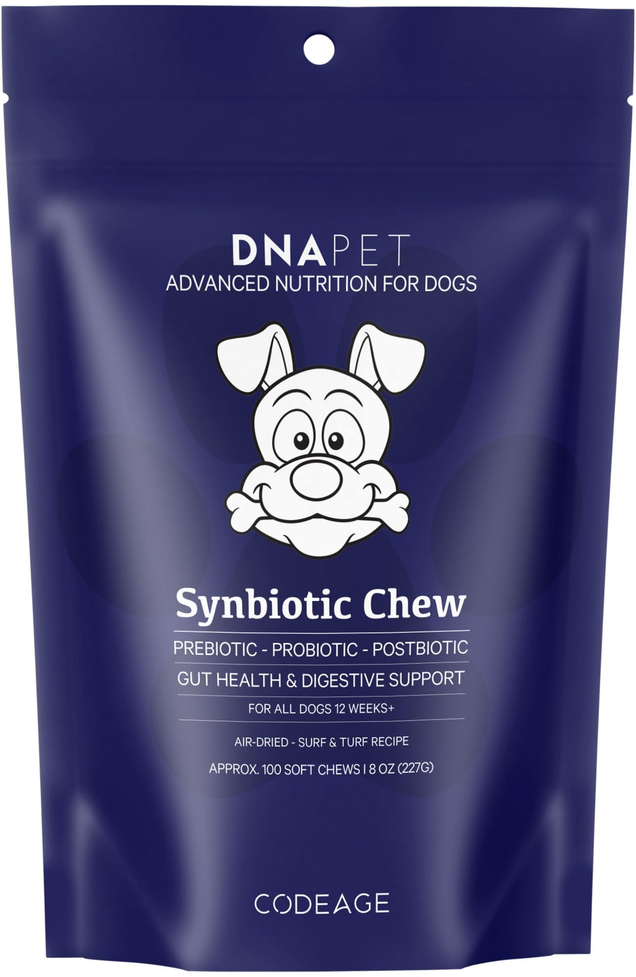DNA PET Synbiotic Chew for Dogs - Probiotic & Collagen Blend for Gut, Joint & Skin Care, Grain-Free, Air-Dried, Handcrafted in The USA, for All Dogs 12+ Weeks, 8 Oz