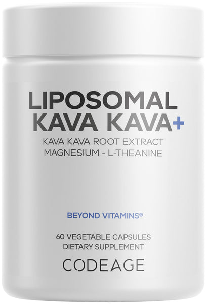 Codeage Liposomal Kava Kava+ Supplement - 500 mg 30% Kavalactones with Magnesium Glycinate - Magnesium Oxide - L-Theanine - Liposomal Delivery - Non-GMO - 60 Capsules