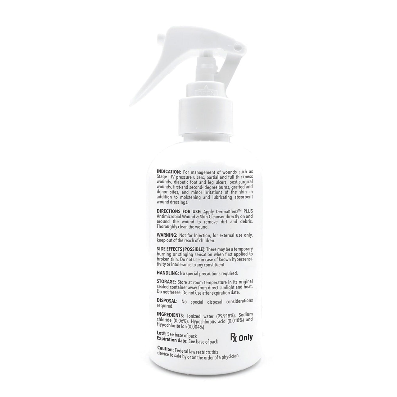 DermaRite's DermaKlenz PLUS Wound Cleanser - Rinse-Free Gentle Cleansing, Helps Clear Wound Debris, Promotes Healing with HOCL - Spray Bottle, 8 oz., 1 Count