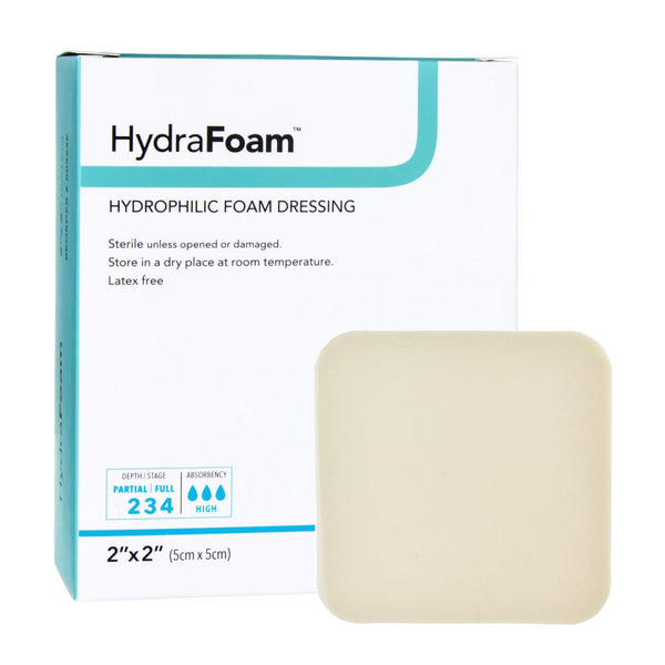 DermaRite's HydraFoam Hydrophilic Foam Dressing - Highly Absorbent Wound Care, Waterproof Backing, Sterile - Square, 2 in. x 2 in., 10 Count, 1 Pack