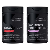 Thumbnail for Sports Research® Supplements for Women Pack - Women's Probiotics with Prebiotics 65 Billion CFU (30 Capsules) and Cranberry Fruit Complex Supplement (90 Softgels)