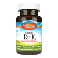 Thumbnail for Carlson - Vitamin D3 + K2, 50 mcg (2000 IU) Vitamin D3 & 90 mcg Vitamin K2 as MK7, Bone Support, Calcium Absorption, 120 Capsules