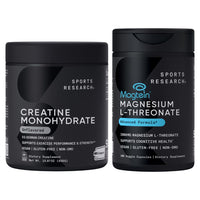 Thumbnail for Sports Research® Gym Pro Pack - Creatine Monohydrate Powder w/Creapure Gain Lean Muscle, Improve Performance, Support Workout Recovery + Magnesium L-Threonate Capsules 2000mg - High-Absorption Magtein