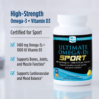 Thumbnail for Nordic Naturals Ultimate Omega-D3 Sport, Lemon - 60 Soft Gels - 1480 mg Omega-3 + 1000 IU Vitamin D3 - NSF Certified - Supports Muscle, Bones, Focus & Endurance - 30 Servings