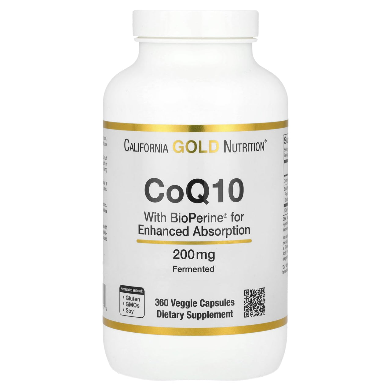 California Gold Nutrition CoQ10 with Bioperine® Black Pepper Extract, 200 mg, 360 Veggie Capsules