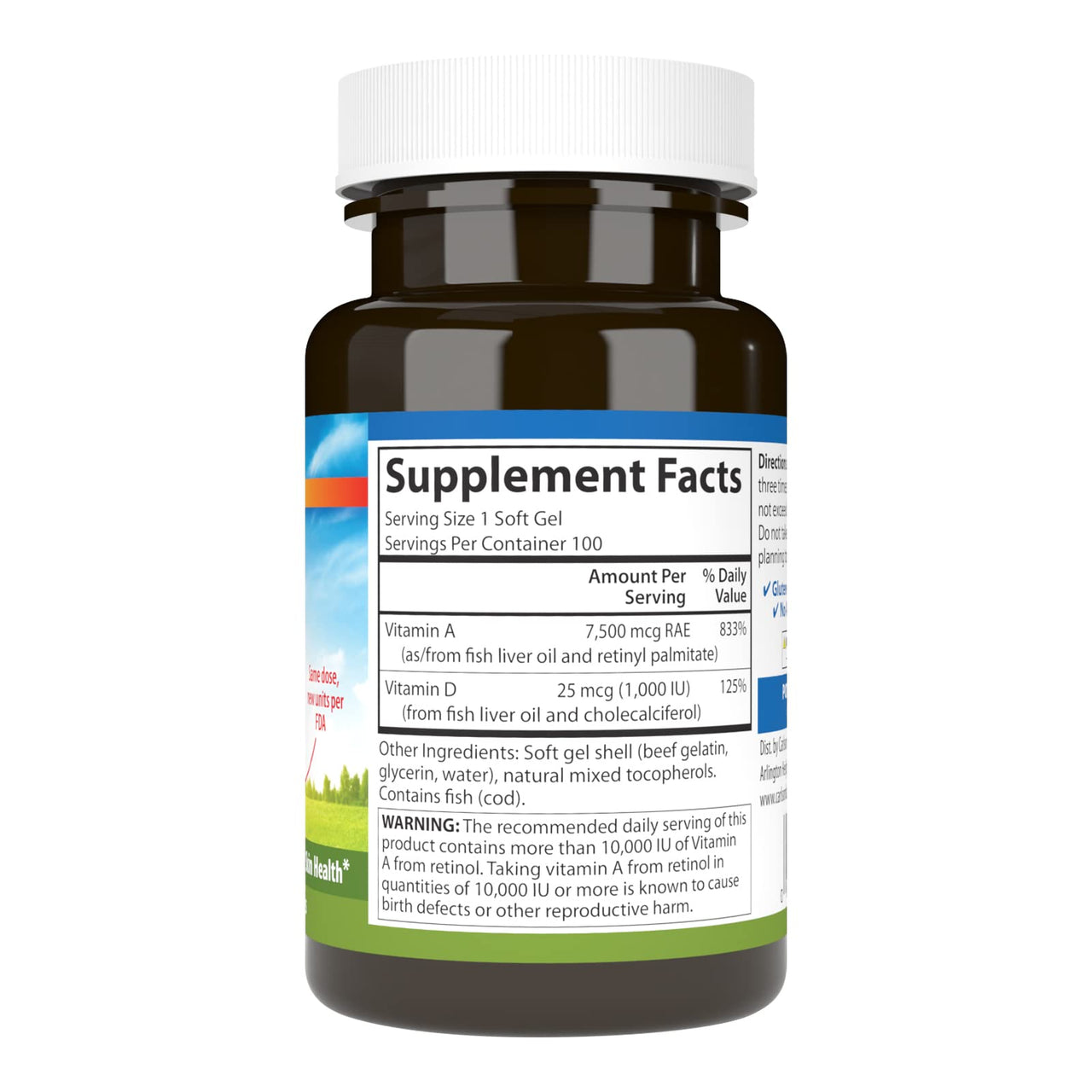 Carlson - A & D, 25000 IU (7500 mcg RAE) Vitamin A, 1000 IU (25 mcg) Vitamin D, Vision Support, Skin Health, 100 Softgels