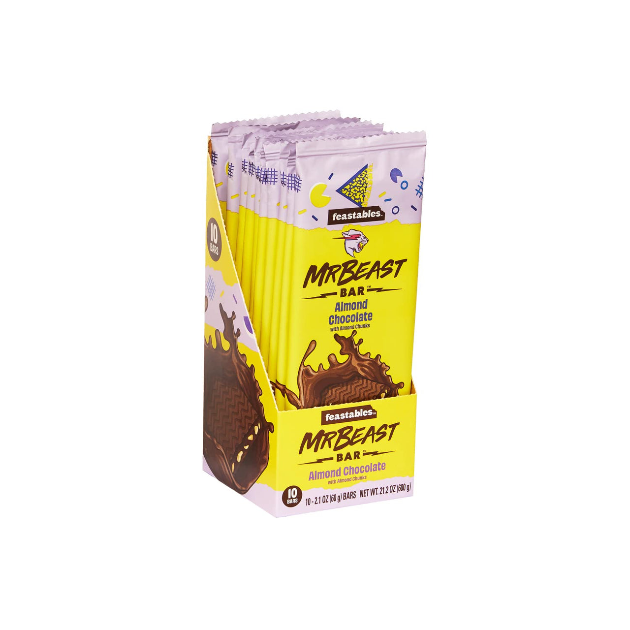 Feastables Almond Chocolate Bars - Made with Organic Cocoa. Plant Based with Only 5 Ingredients, 10 Count