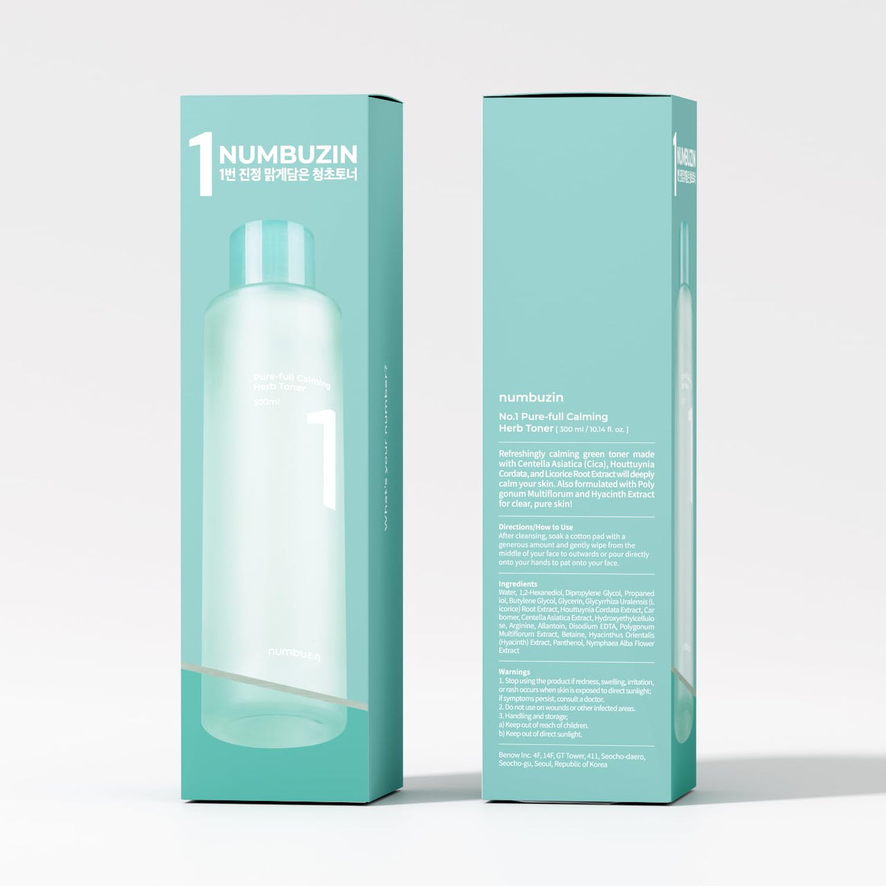 numbuzin No.1 Toner | Pure-Full Calming Herb Toner | Breakouts, Redness, Excess Oil Control | Centella Asiatica, Heartleaf, Licorice Root | Acne-Prone, Sensitive Skin | 10.14 fl. oz.