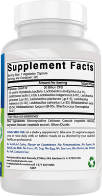 Thumbnail for Best Naturals Probiotic 10 Strains & 30 Billion CFU Intestinal Flora, 120 Veggie Capsules - Shelf Stable probiotic (4146365)