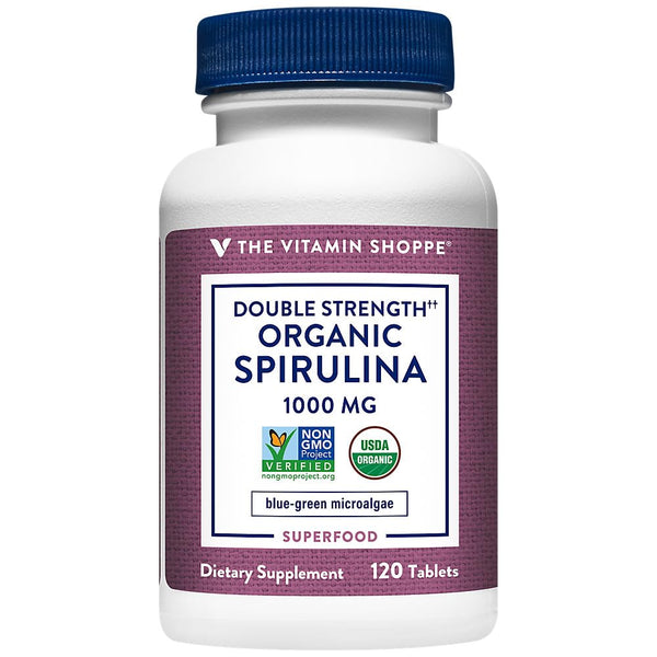 Double Strength Organic Spirulina a" Blue-Green Microalgae Superfood a" 1,000 MG (120 Tablets)