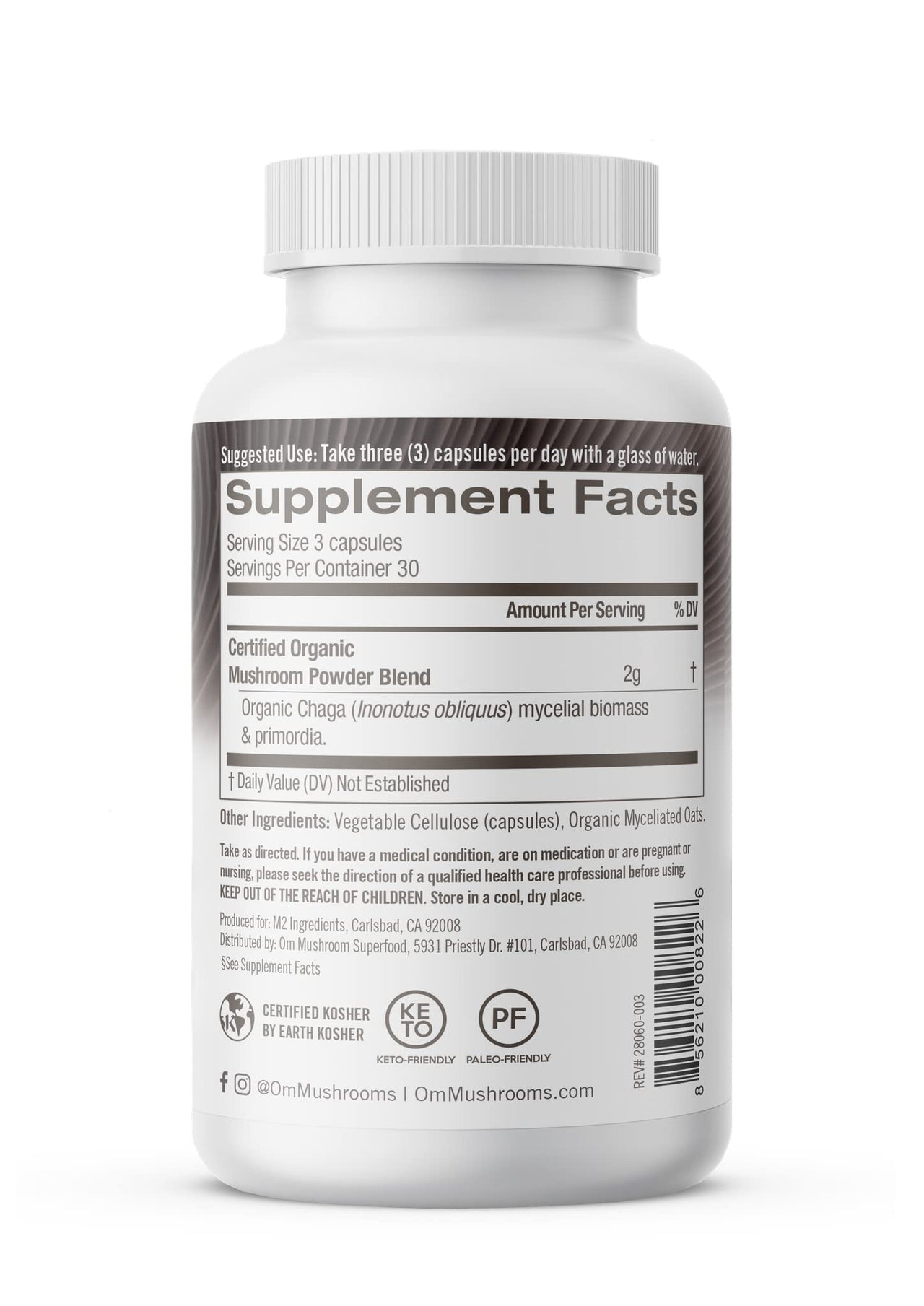 Om Mushroom Superfood Chaga Mushroom Capsules Supplement, Sacred Antioxidants & Immune Support, 90 Count, 30 Days