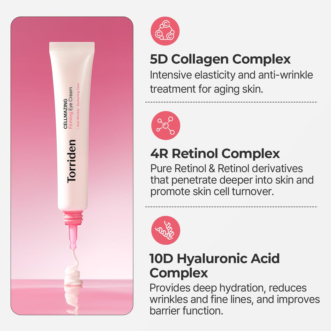 Torriden CELLMAZING Collagen Firming Eye Cream with an Eye Massager 30ml (1.01 fl.oz) | Wrinkle Improvement and Dark Circles Care | 5D Collagen Complex, 4R Pure Retinol