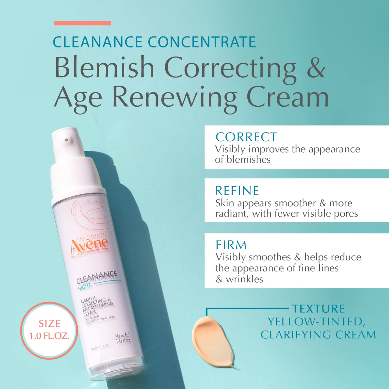 Avene Cleanance NIGHT Blemish Correcting & Age Renewing Cream, 1 Oz