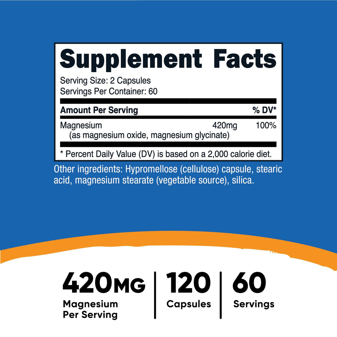 Nutricost Magnesium+ Extra Strength 420mg, 120 Capsules - 60 Servings. Magnesium Oxide and Glycinate - Non-GMO, Gluten Free, Vegan Friendly