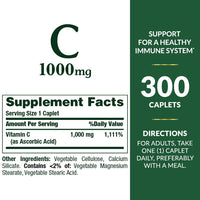Thumbnail for Nature's Bounty Vitamin C 1000mg, Supports Immune and Antioxidant Health, Vitamin C Supplement, 1 Per Day, 300 Vegetarian Caplets