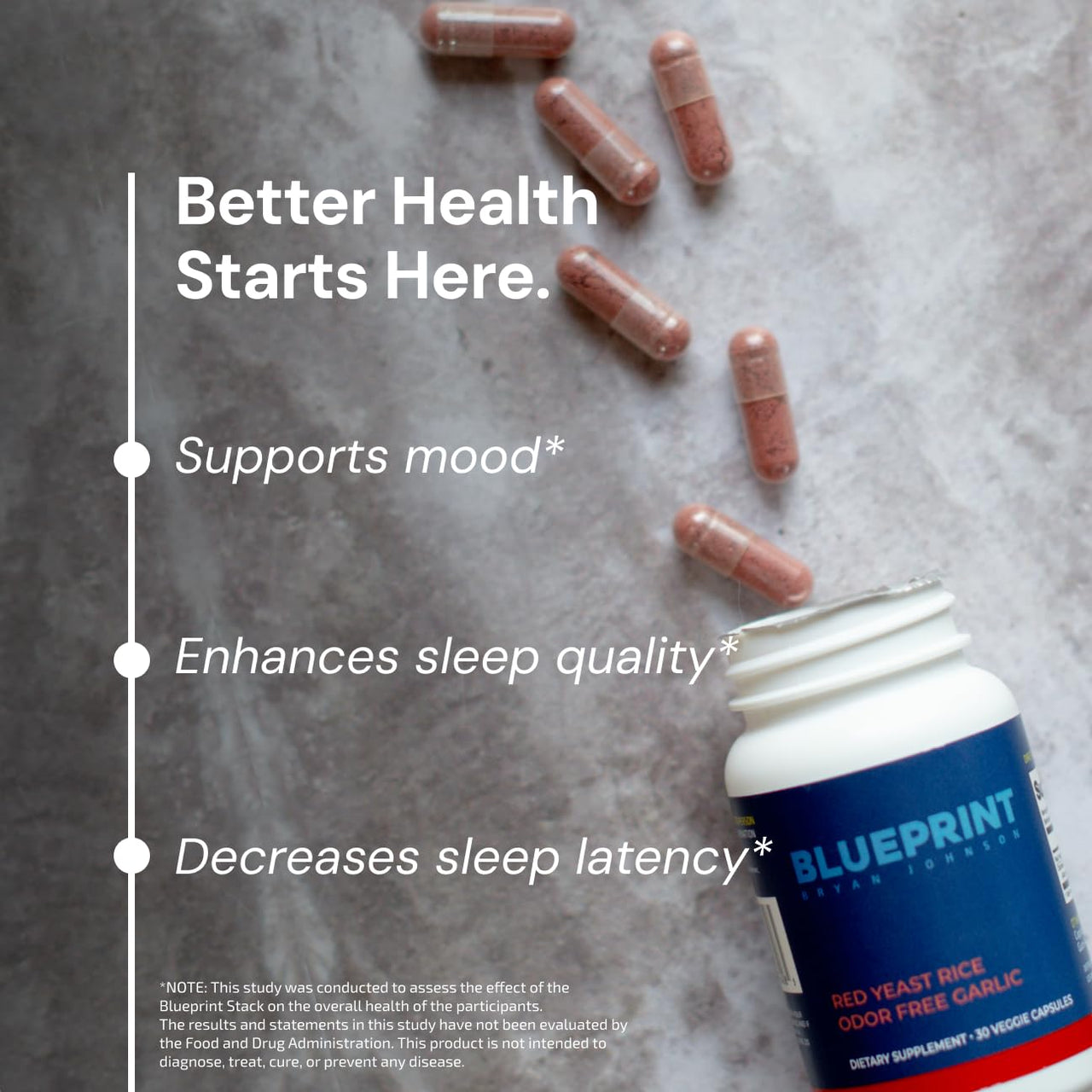 Blueprint Bryan Johnson Red Yeast Rice and Odor Free Garlic Supplement - Herbal Dietary Supplement for Women and Men - Vegan - (30 Servings)