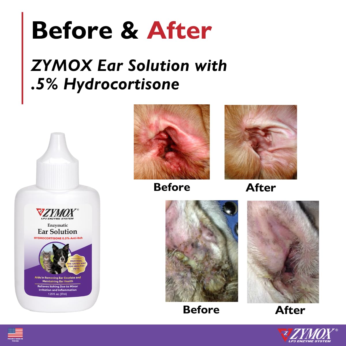 ZYMOX Enzymatic Ear Solution with 0.5-Percent Hydrocortisone, for Dog & Cat, 1.25 oz