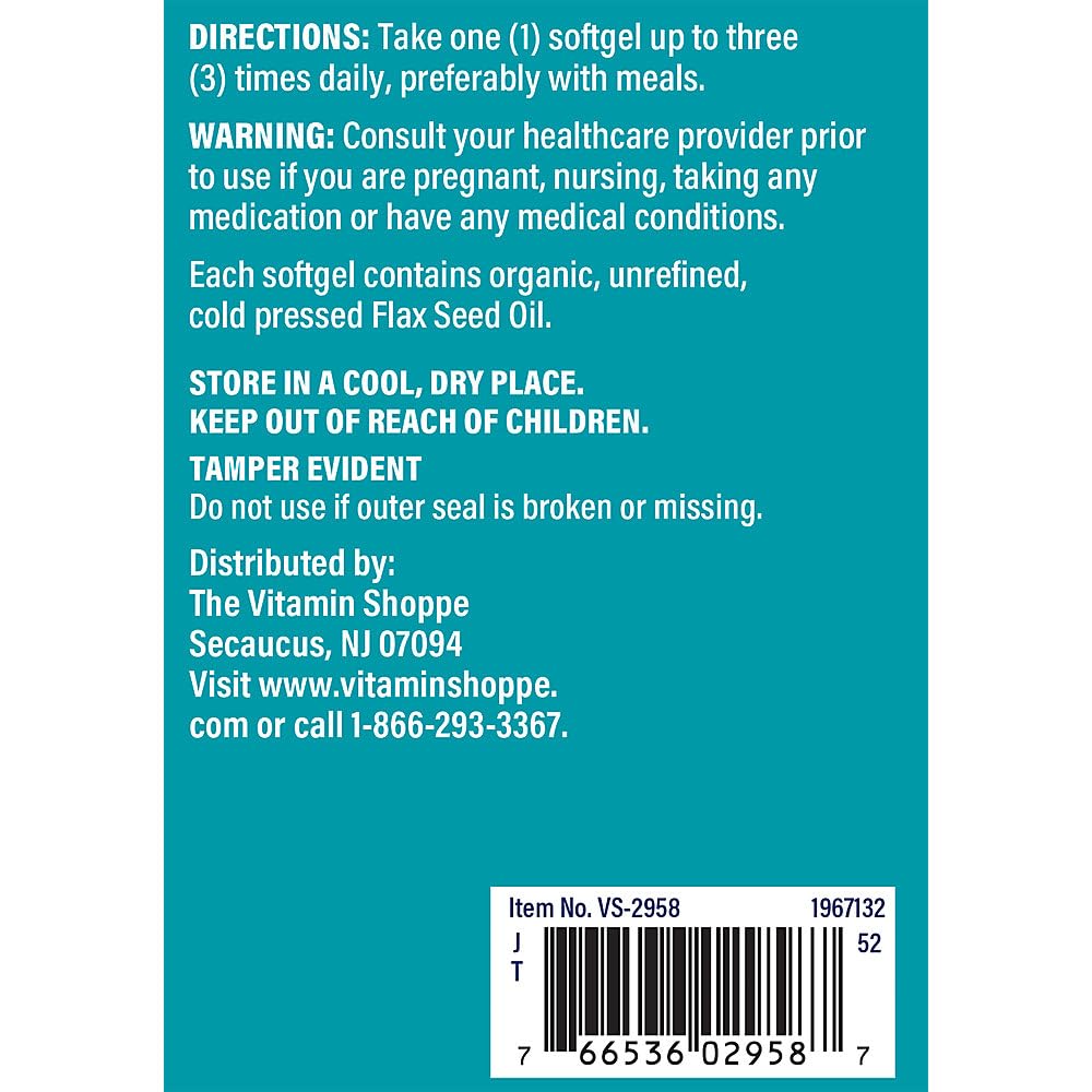 The Vitamin Shoppe Certified Organic Flax Seed Oil 1,000MG, (240 Softgels)