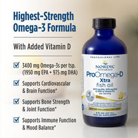 Thumbnail for Nordic Naturals ProOmega-D Xtra Liquid, Lemon Flavor - 8 oz - 3400 mg Omega-3 + 1000 IU D3 - High-Potency Fish Oil - EPA & DHA - Brain, Eye, Heart, & Immune Health - Non-GMO - 48 Servings
