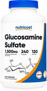 Thumbnail for Nutricost Glucosamine Sulfate 1500mg, 240 Capsules - 750mg Per Capsule, Gluten Free, Non-GMO